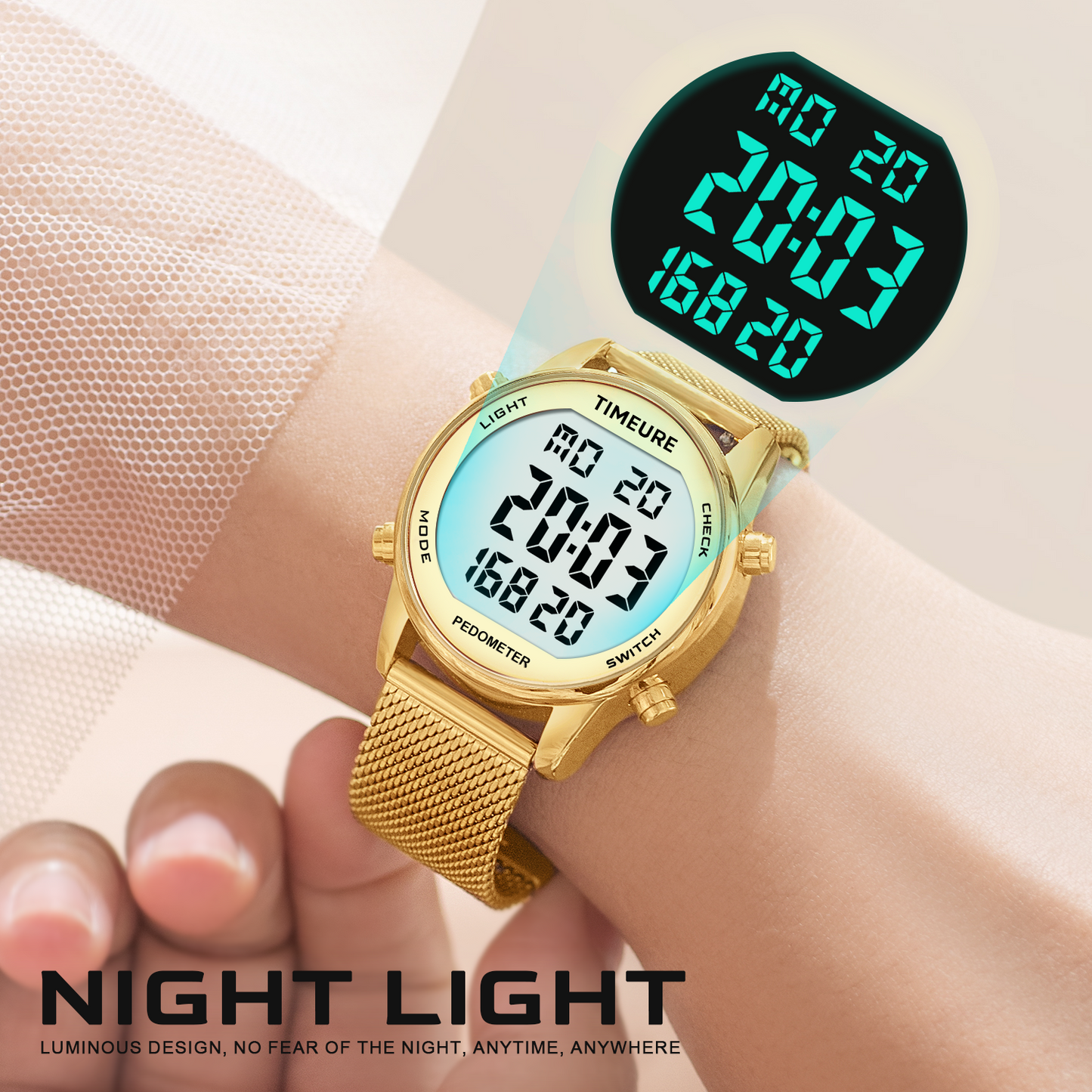 TIMEURE Ladies' Waterproof Pedometer Watch 2401-Steel Tape