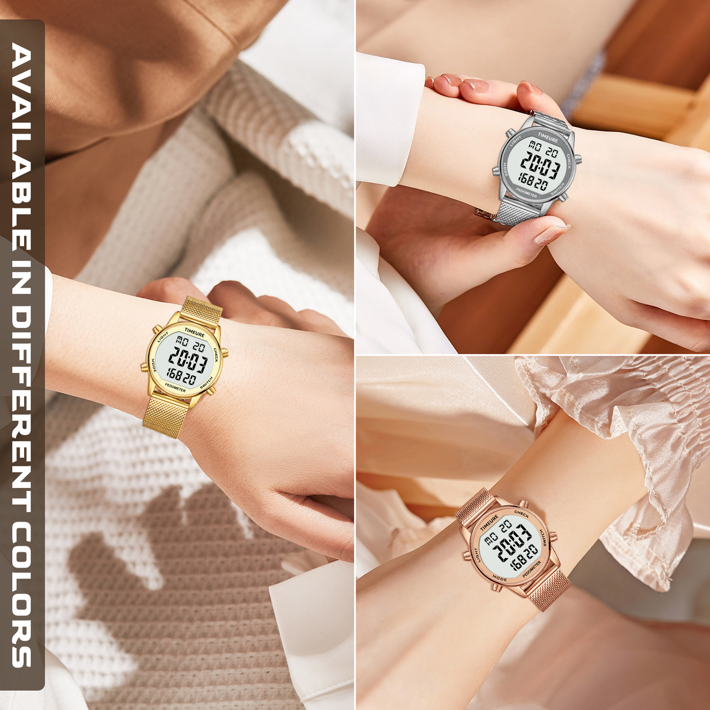 TIMEURE Ladies' Waterproof Pedometer Watch 2401-Steel Tape