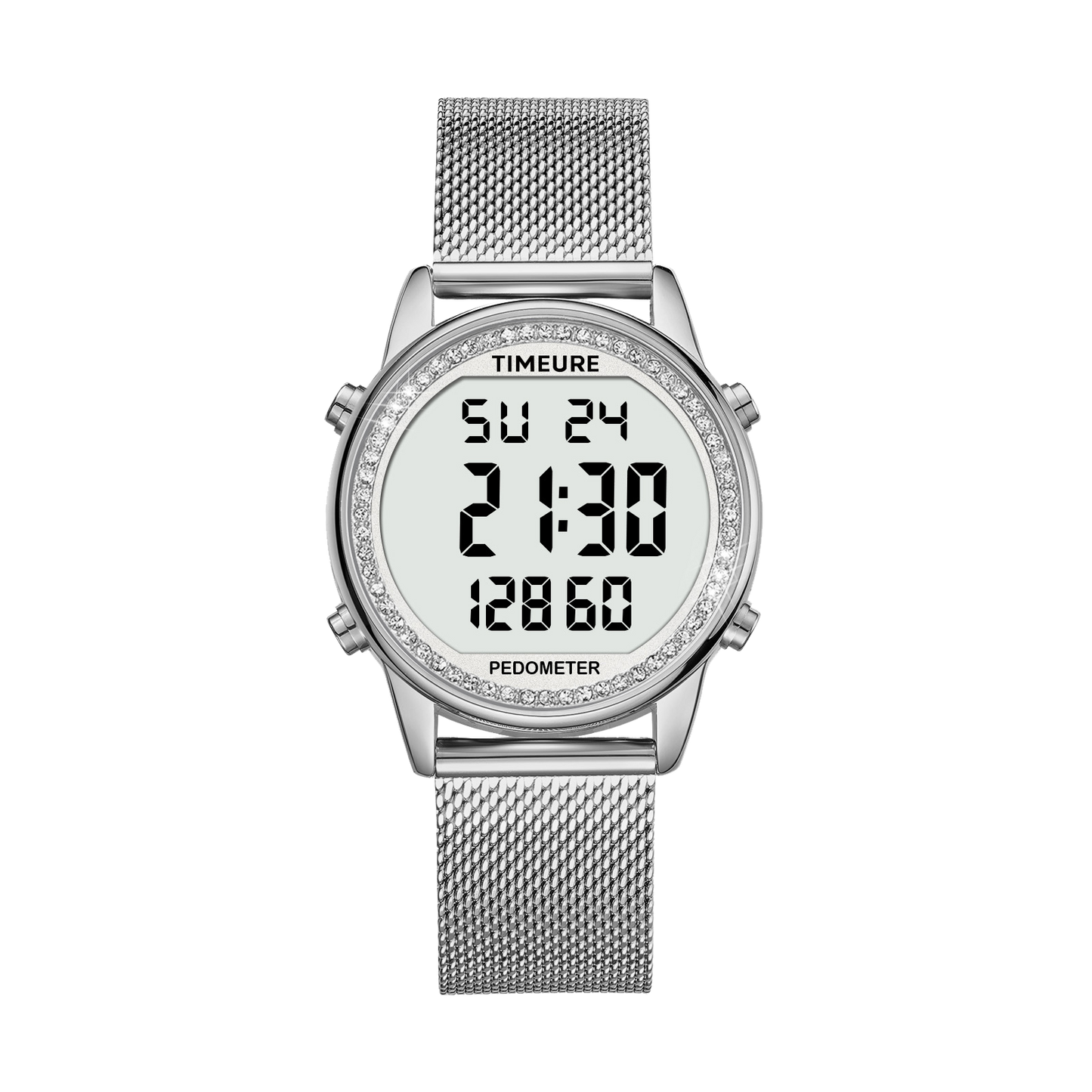 TIMEURE Ladies' Waterproof Pedometer Watch 2401-Steel Tape Crystals