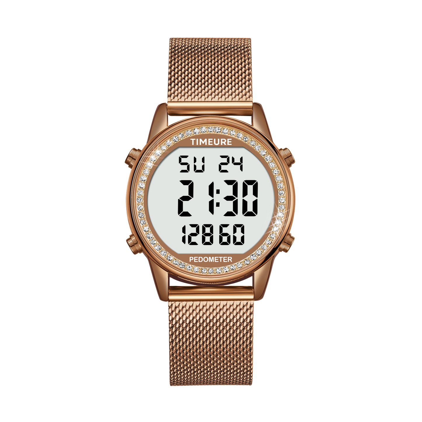 TIMEURE Ladies' Waterproof Pedometer Watch 2401-Steel Tape Crystals