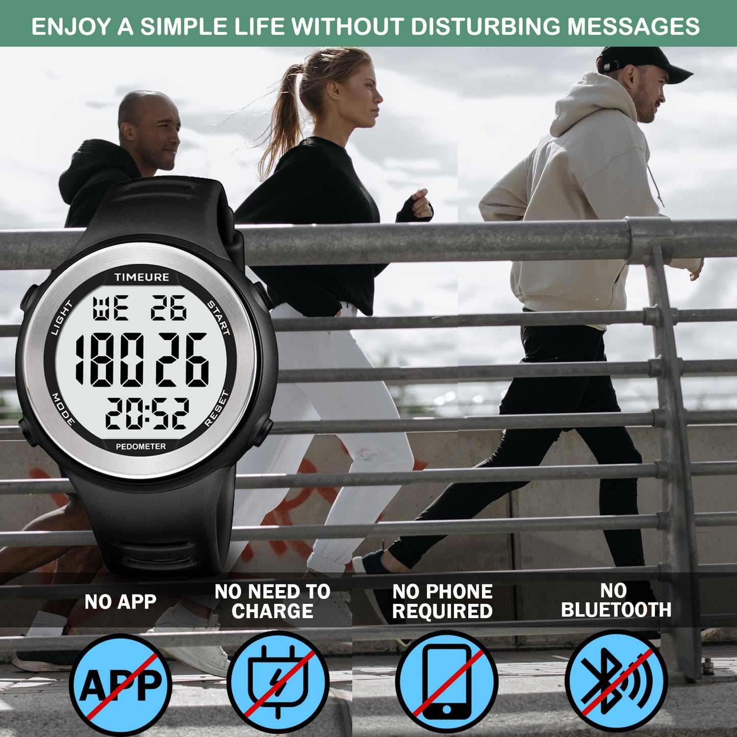 TIMEURE Waterproof Pedometer Watch 2308