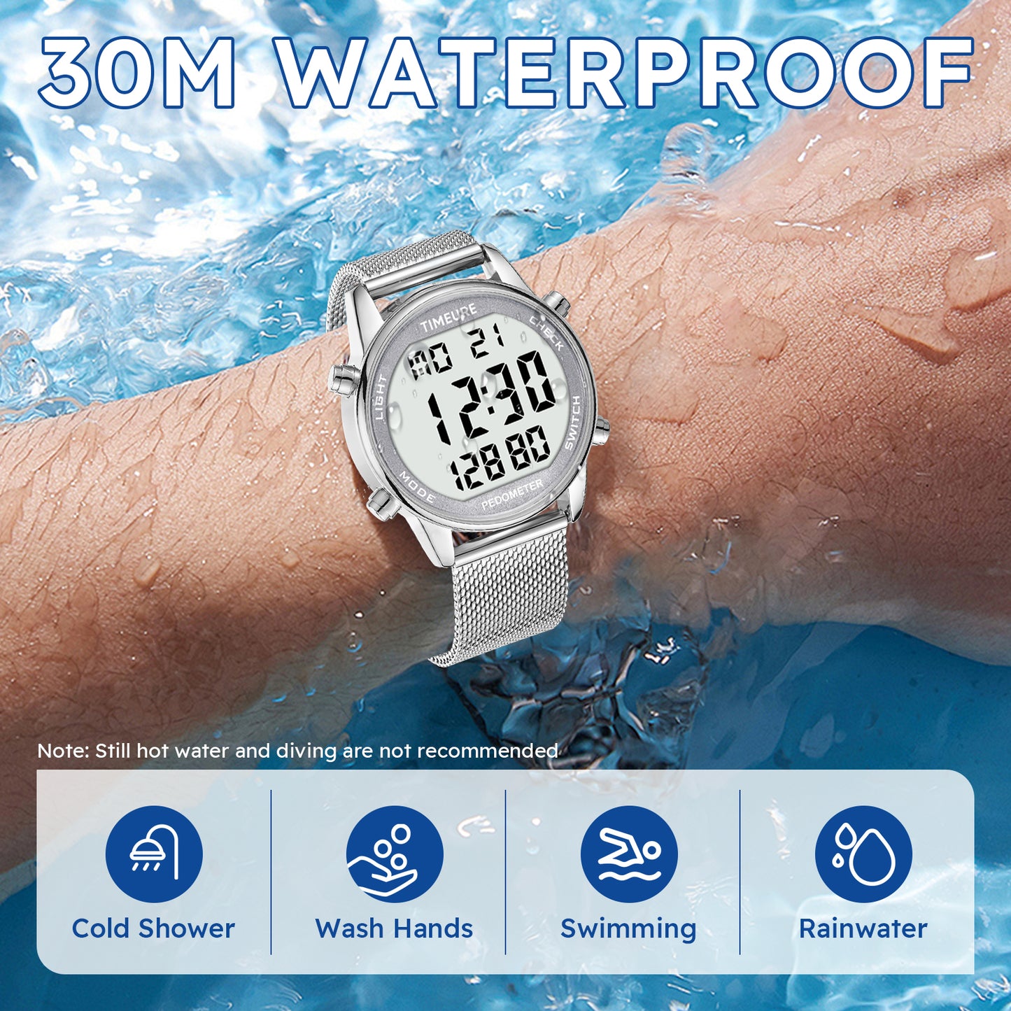 TIMEURE Waterproof Pedometer Watch 2306P Steel