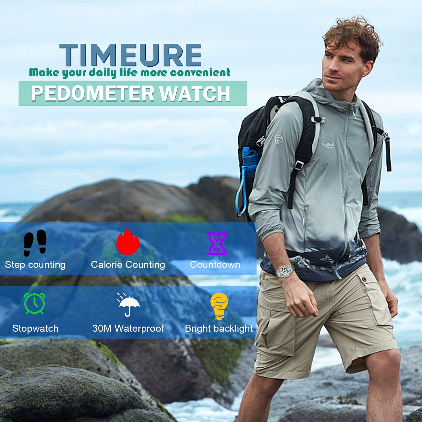 TIMEURE Waterproof Pedometer Watch 2306P Nylon