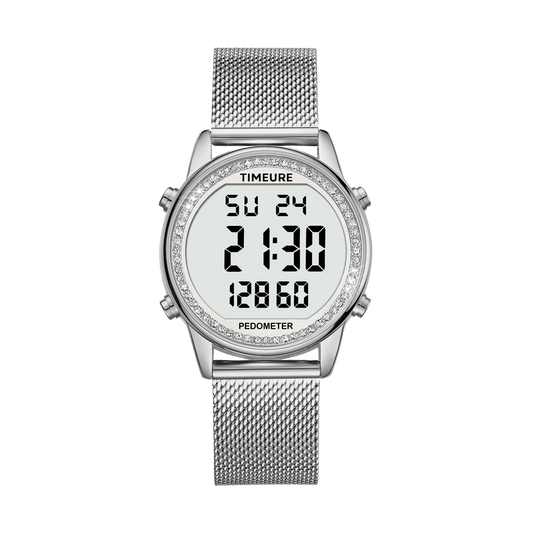 TIMEURE Ladies' Waterproof Pedometer Watch 2401-Steel Tape Crystals